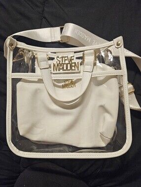 Steve Madden White Clear Tote Bag with Removable White Bag